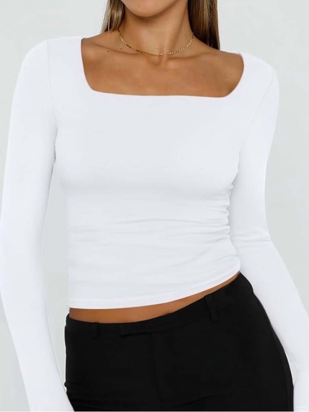 NWOT Trendy Queen White Square Neck Long Sleeve Top